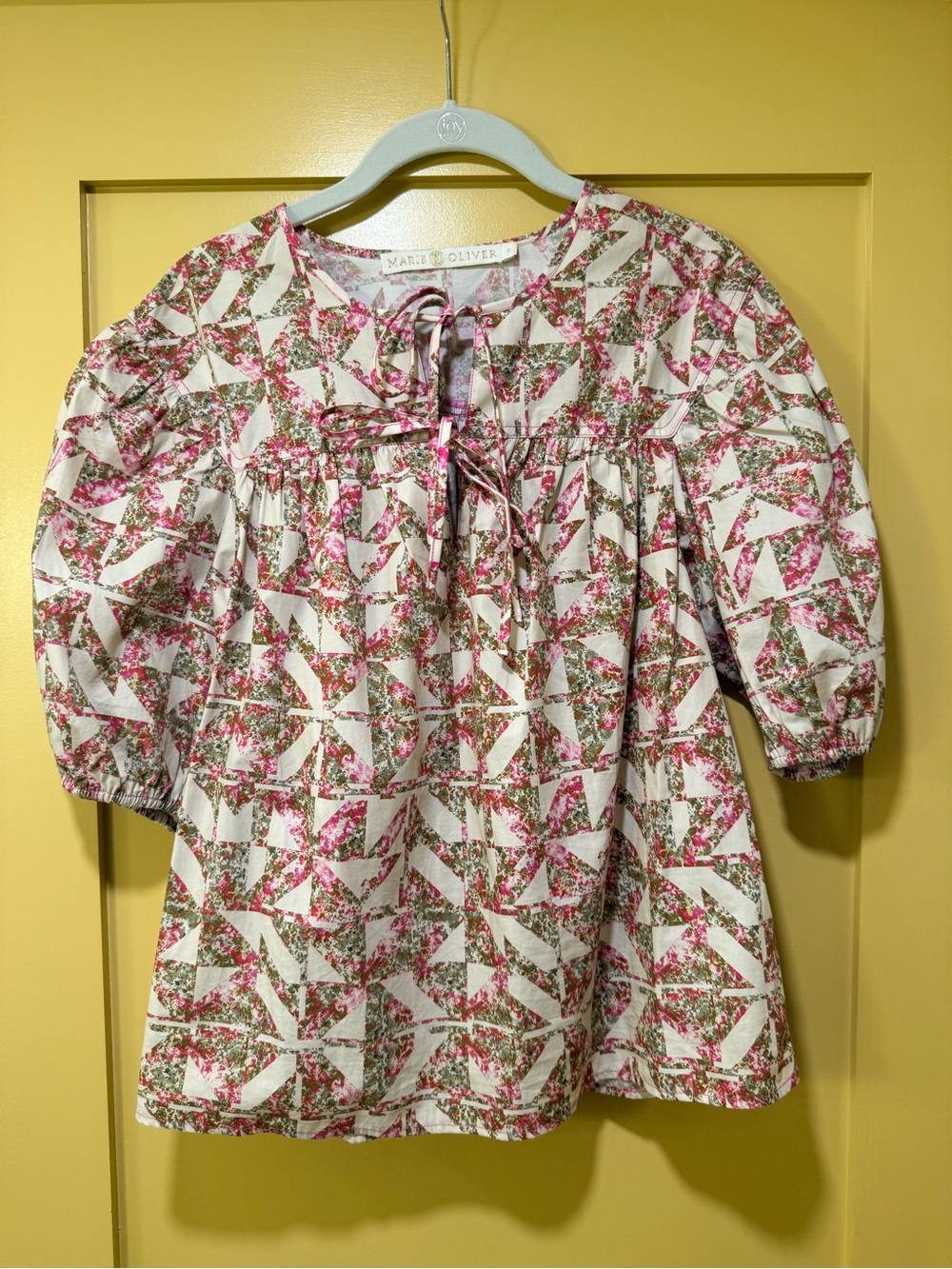 Marie Oliver Pink & Green Floral Tie-Front Blouse